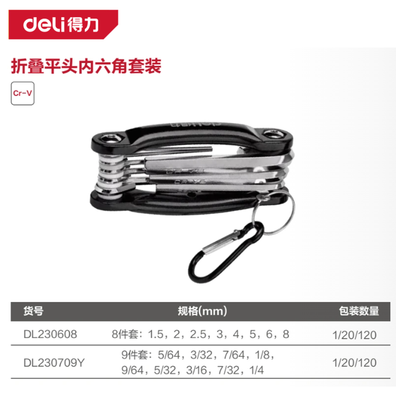 [DL230709Y] 英制折叠平头内六角组套9件套铝合金架(银)(套)