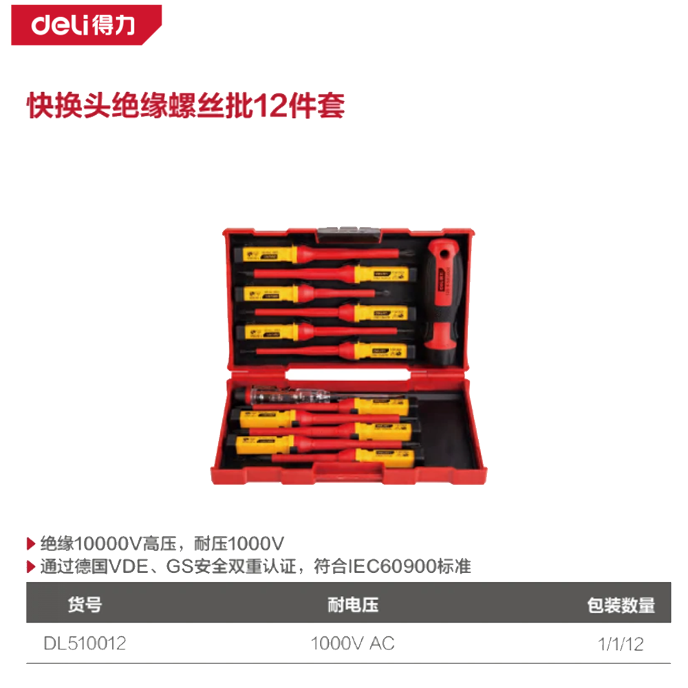 12件快换头绝缘螺丝批套装(红)(套)