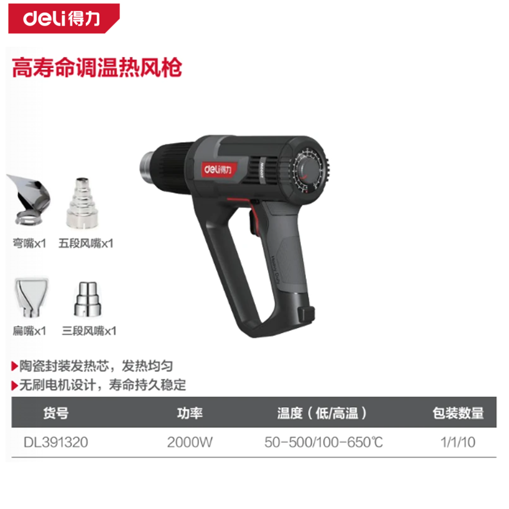 [DL391320] 高寿命无极可调恒温热风枪2000W(红)(把)