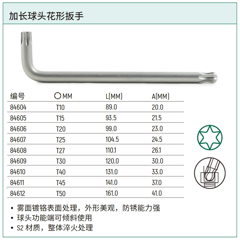 [84611] 加长球头花形扳手T45