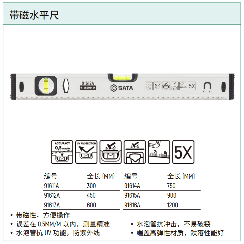 [91612A] 带磁水平尺450MM/18"