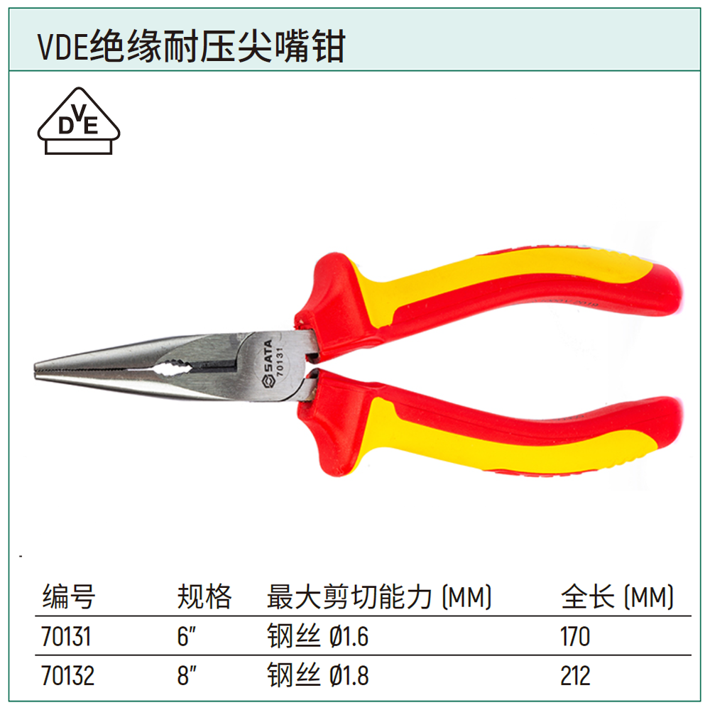 [70131] VDE绝缘耐压尖嘴钳6"