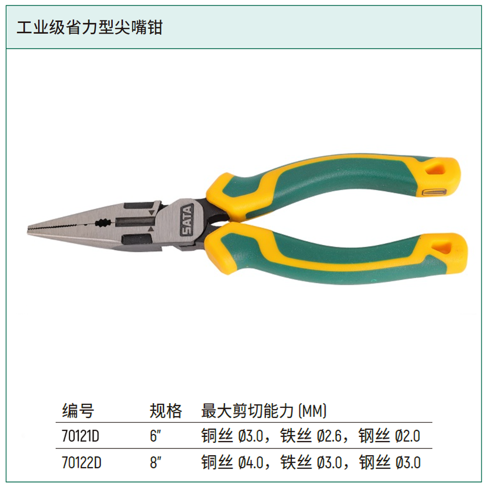 [70122D] 工业级省力型尖嘴钳8"