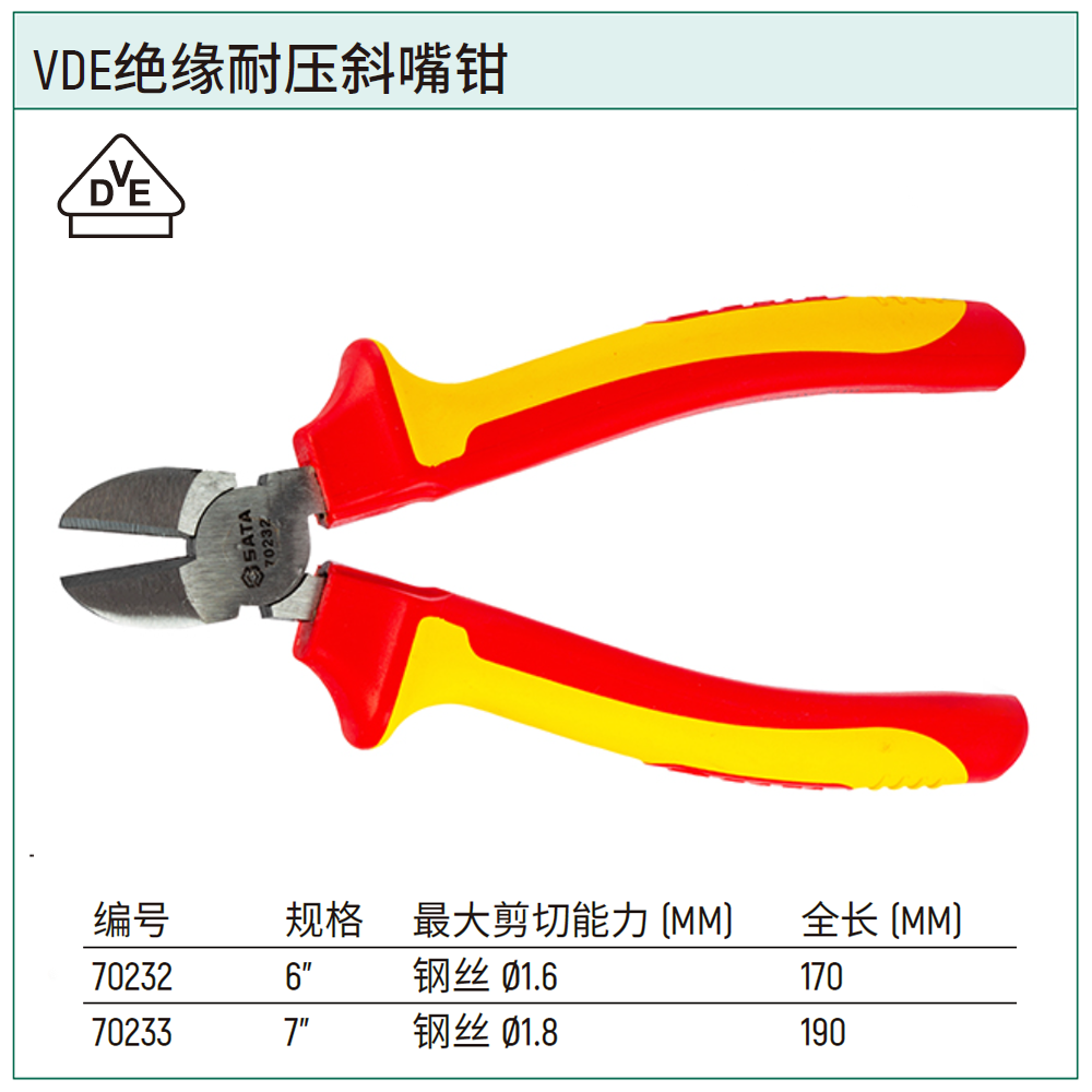 [70233] VDE绝缘耐压斜嘴钳7"
