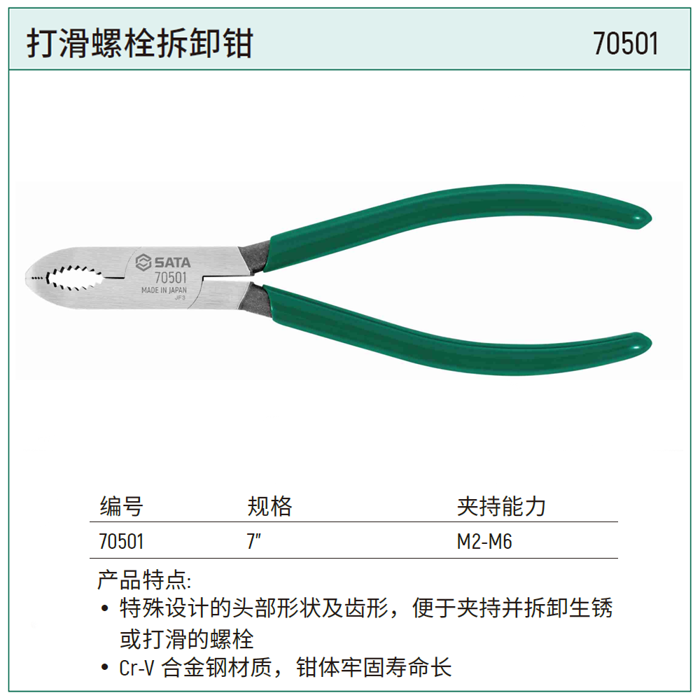 [70501] 打滑螺栓拆卸钳7"