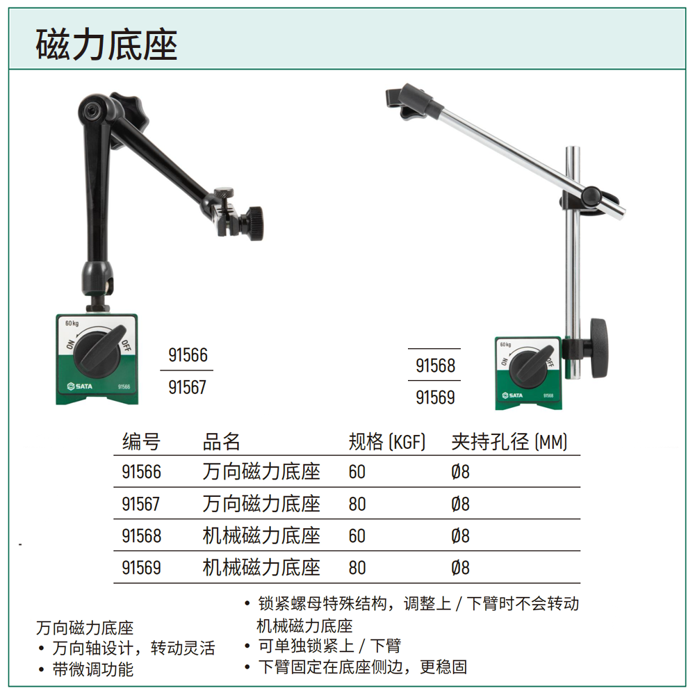 [91566] 万向磁力底座60Kg