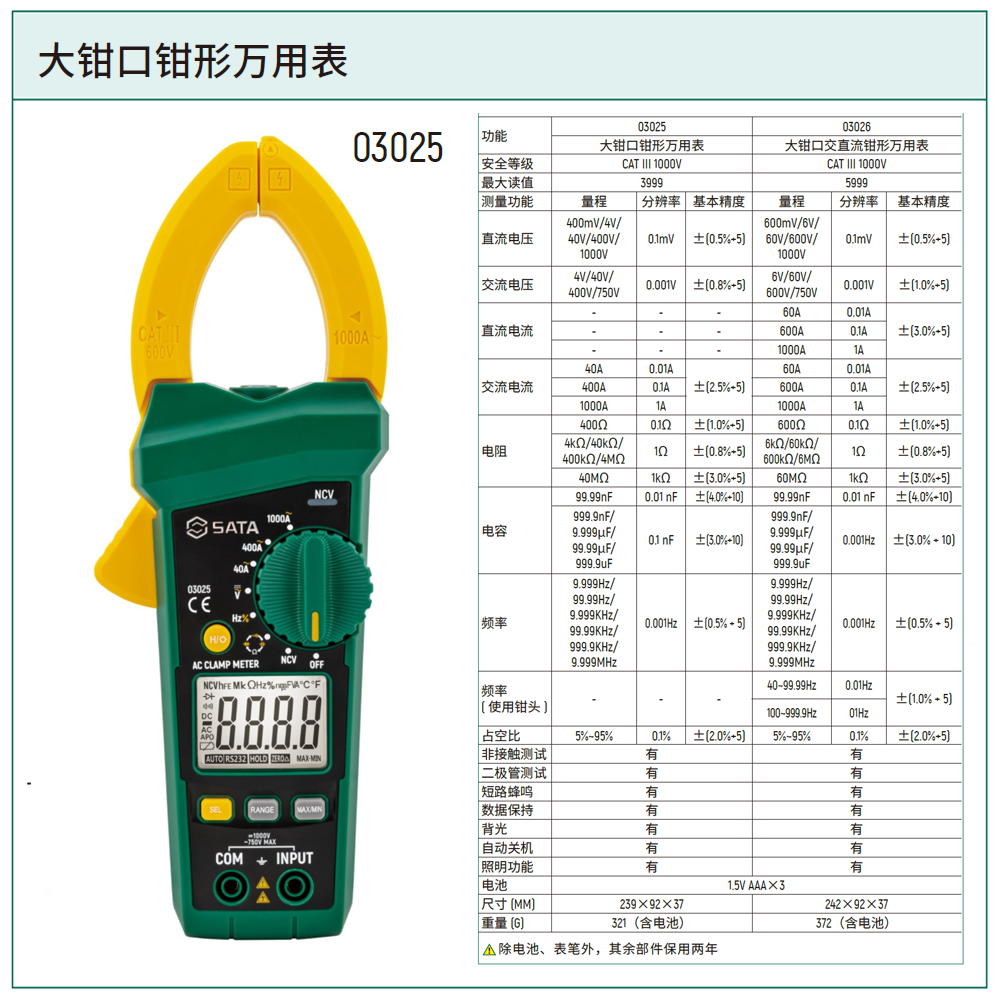 大钳口钳形万用表