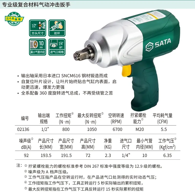 [02136] 1/2"专业级复合材料气动冲击扳手