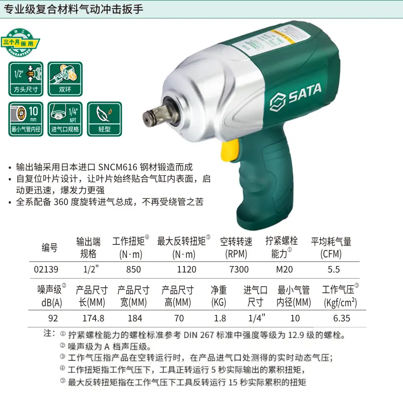[02139] 1/2"轻型复合材料气动冲击扳手